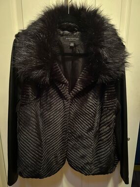 Marc New York Andrew Marc Black Faux-Fur Trim Teddy Jacket Size XL Soft 24”long